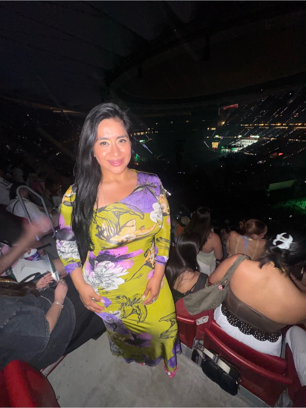 Desigual Bold Floral Wrap-Style Midi Dress in Chartreuse & Purple